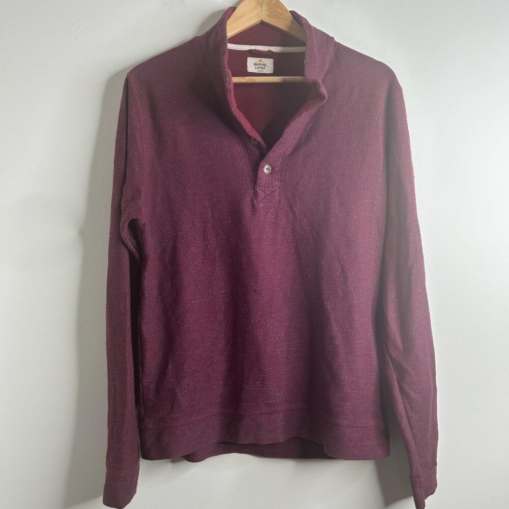 Marine Layer Pullover Sweater Mens M Burgundy Red Henley Collar Knit Preppy‎